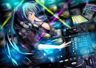 Girl headphones dj mixer cityscape - headphone free wallpaper