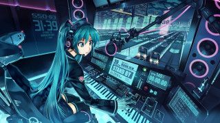 Girl long hair keyboard monitor - headphone free wallpaper