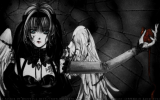 Woman angel wings knife blood - her hand and blood free wallpaper
