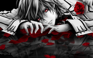 Woman red eyes rose ground - anime art free wallpaper