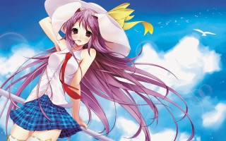 Girl purple hair hat pole - above her free wallpaper