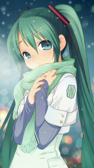 Anime green haired girl scarf - net art free wallpaper