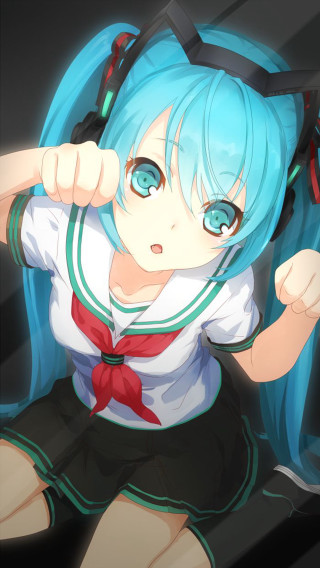 Girl blue hair headphones blue - furry free wallpaper