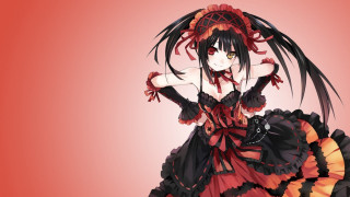 Woman red black dress fan 2 - anime art free wallpaper