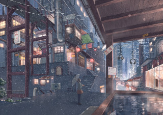 Person standing rain soaked alley - atey ghailan free wallpaper