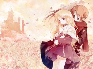 Anime girls field flowers castle - a field of flowers free wallpaper