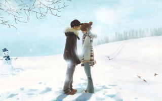 Couple kissing snow snowman tree 3 - cyril rolando free wallpaper