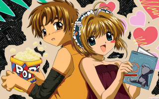 Anime couple popcorn book holding - a couple of anime characters holding free wallpaper
