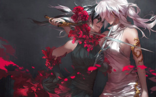 Women swords flowers hands fighting - sword free wallpaper