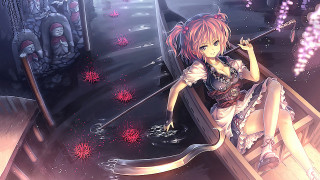 Girl bench wand red balls - anime art free wallpaper