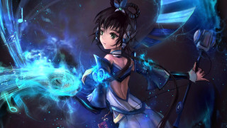 Woman blue outfit sword blue 3 - a blue light free wallpaper