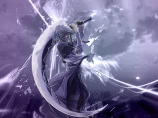 Woman sword sky clouds purple - cloud behind her free wallpaper