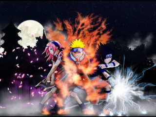 Cartoon people fire moon background - full free wallpaper