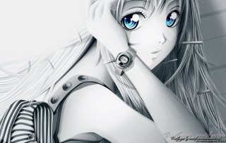 Woman blue eyes striped shirt - striped free wallpaper