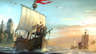 Ship ocean flag lighthouse painting - a lighthouse in the distance free wallpaper