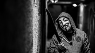 Man mask knife hallway wall - neoism free wallpaper