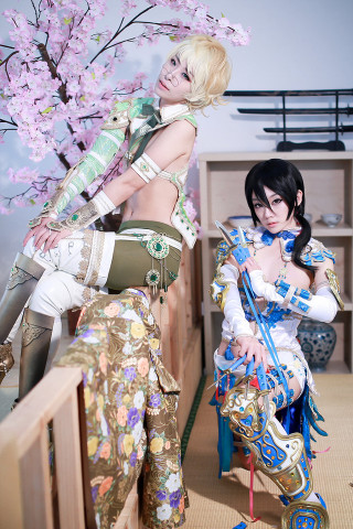 Cosplay women cherry blossom trees - two woman free wallpaper