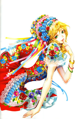 Woman colorful dress flowered hat - hint of yayoi kasuma free wallpaper