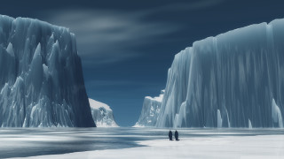 Two people iceberg ocean moon - a moon in the sky above free wallpaper