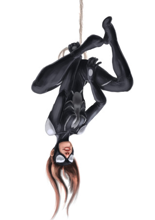 Woman cat suit hanging rope - furry free wallpaper