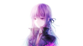 Woman purple hair black dress - luminous free wallpaper
