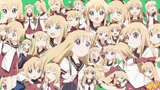 Anime girls blonde hair blue 4 - a green background free wallpaper