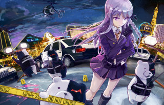 Purple girl cityscape teddy bear - a detailed drawing free wallpaper
