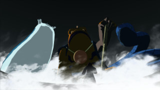 Cartoon man backpack skis clouds - the cloud free wallpaper