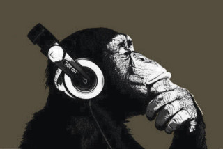 Monkey headphones looking up hand - alex petruk ape free wallpaper
