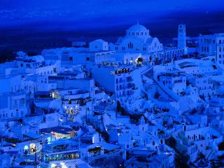 City white buildings night moon - a full moon in the distance free wallpaper