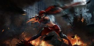 Woman red uniform running fire - a fire free wallpaper