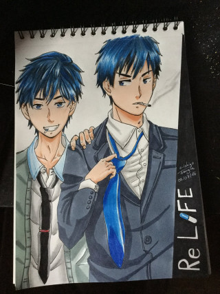 Blue hair drawing notebook pen - free portrait wallpaper