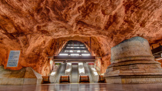 Large building escalator skylight interior - underground comix free wallpaper