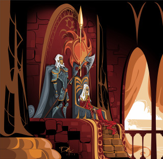 Cartoon man woman castle fireplace - a storybook illustration free wallpaper