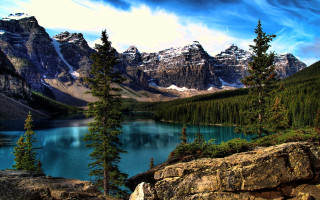 Lake mountains trees blue sky 43 - mountain and trees free wallpaper