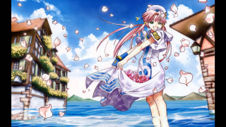 Anime girl sailor outfit food - a blue sky free wallpaper