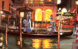 Couple boat canal night christmas - canaletto free wallpaper