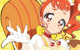 Cartoon redhair bigeyes yellowdress squirrelears - a white object free wallpaper