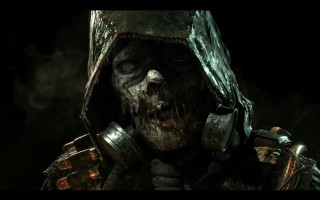 Hooded man painted metal parts - a face free wallpaper