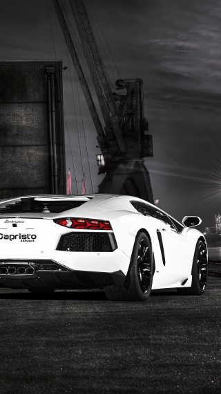 White sports car crane lift - matte drawing free wallpaper
