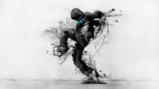 Skateboard man trick blue shirt - interactive art free wallpaper