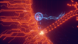 Futuristic background blue orange circle - 2 d game art free wallpaper