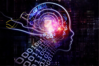Person head digital spiral numbers - cybernetic free wallpaper