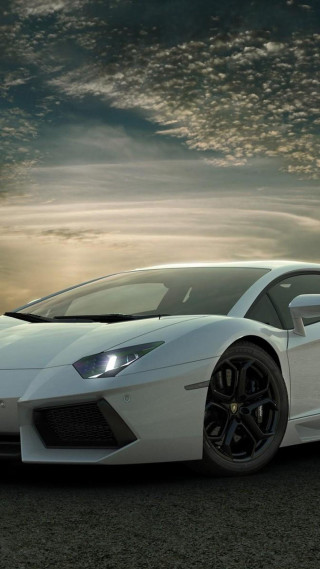 White sports car parked road 2 - cloudy free wallpaper