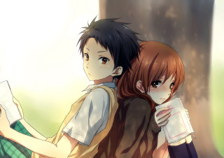 Couple people tree forest book - tachisme free wallpaper