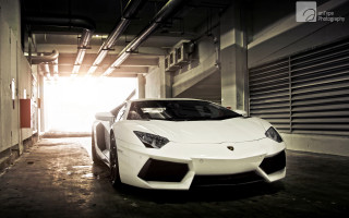 White sports car garage sunshine - a parking garage free wallpaper