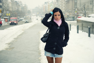 Woman black coat pink scarf 2 - adrienn henczné deák free wallpaper