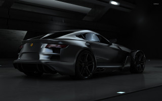 Black sports car dark room 26 - photorealism free wallpaper