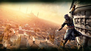 Man standing building sword city - his hand and a city in the background free wallpaper