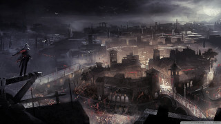 Man standing ledged city night 2 - league of legends concept art free wallpaper